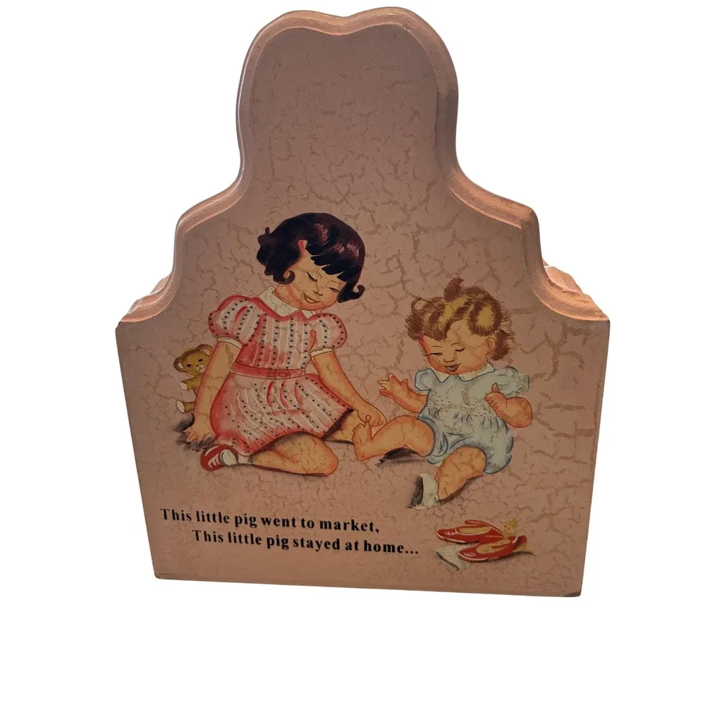Vintage Pink Wooden Nursery Caddy This Little Piggy Storage Tote Scalloped Edge